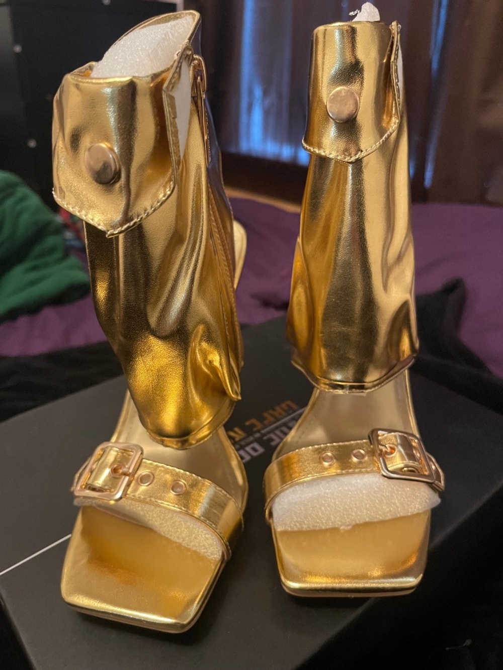 Cape Robbin gold bootie heels with pocket